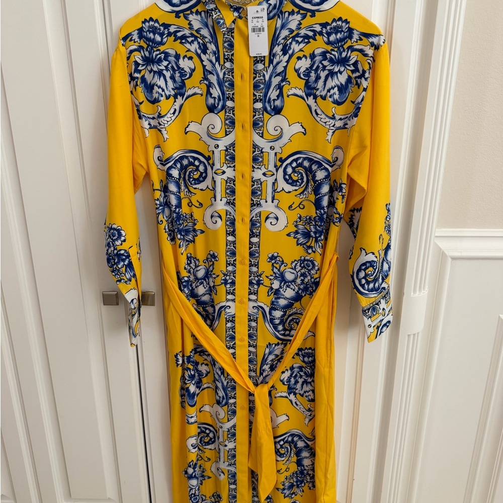 Express Yellow and Blue Patterned Dress